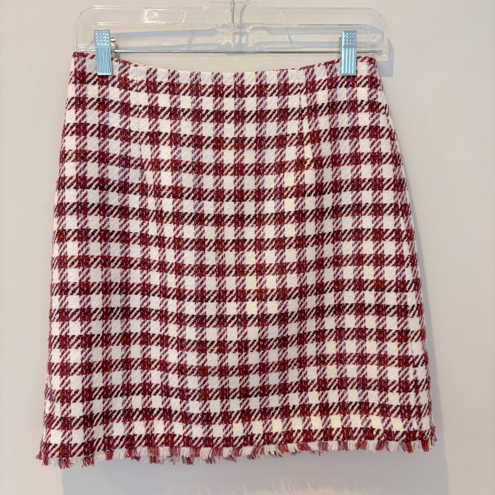 Ann Taylor Burgundy White Tweed Skirt